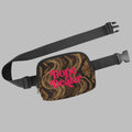 Snake skin print belt bag, side view showing zip and strap