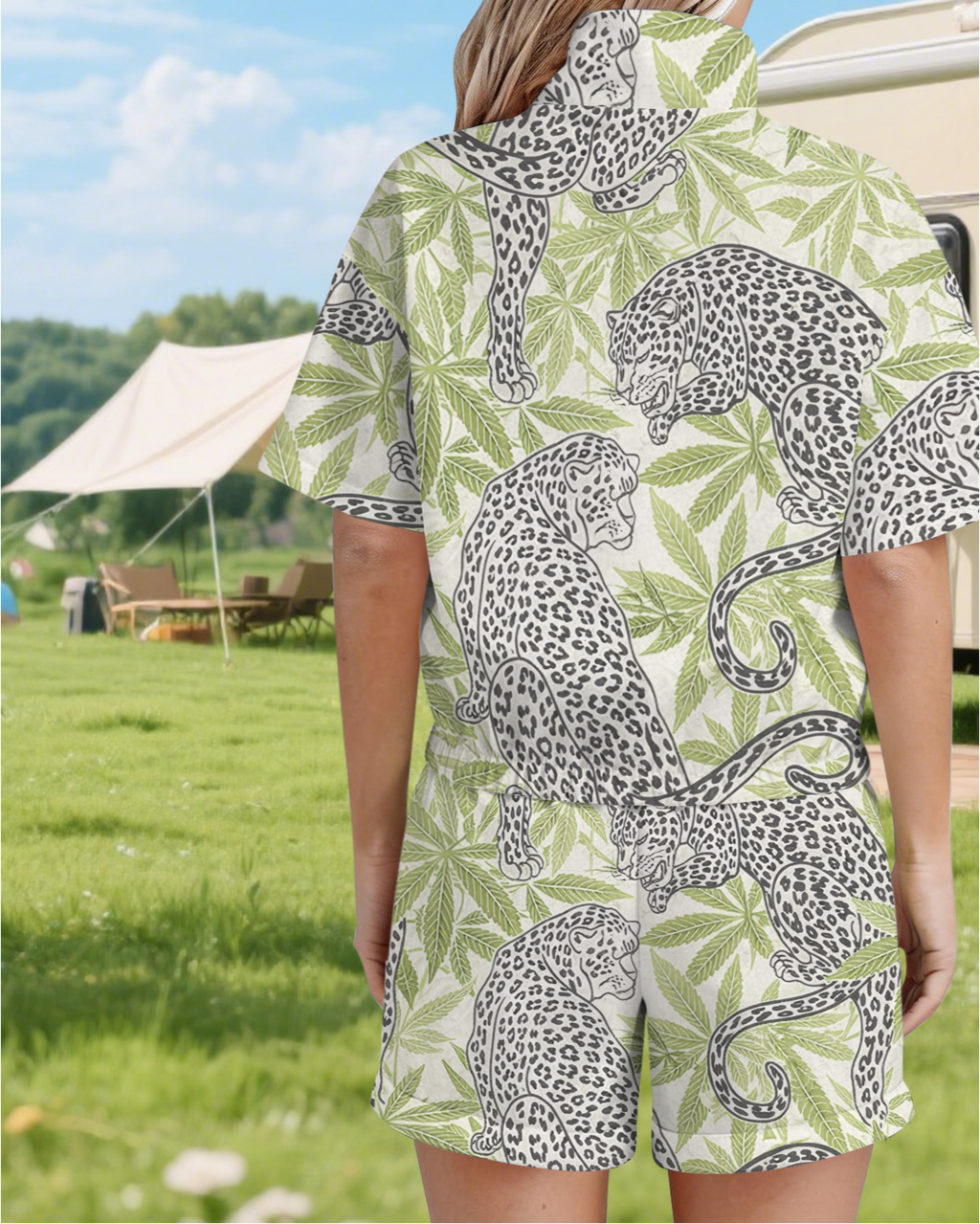 Windbreaker & Shorts Set — flat lay showing full print
