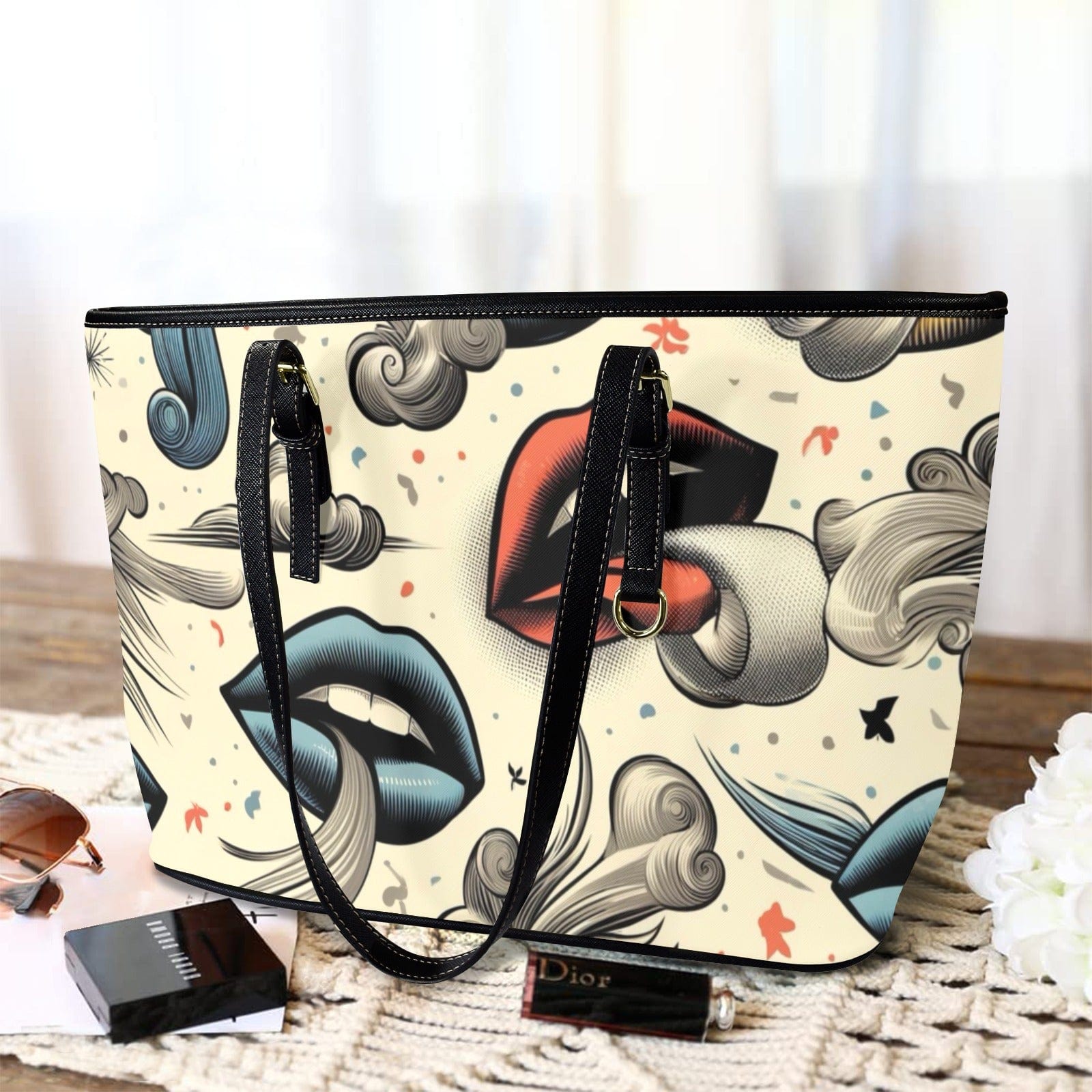 BOUJIE Leathery Tote Leather Tote Bag-L (F&B Printing) (1651)