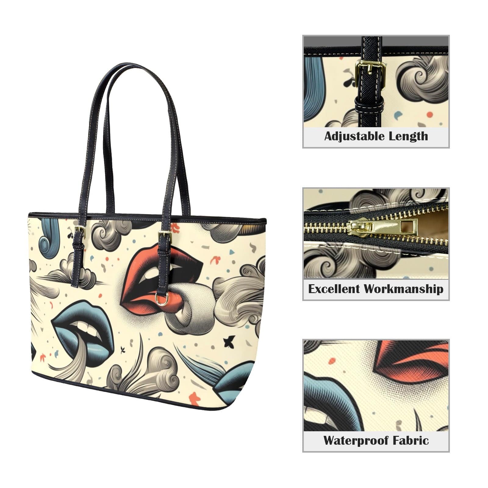 BOUJIE Leathery Tote Leather Tote Bag-L (F&B Printing) (1651)