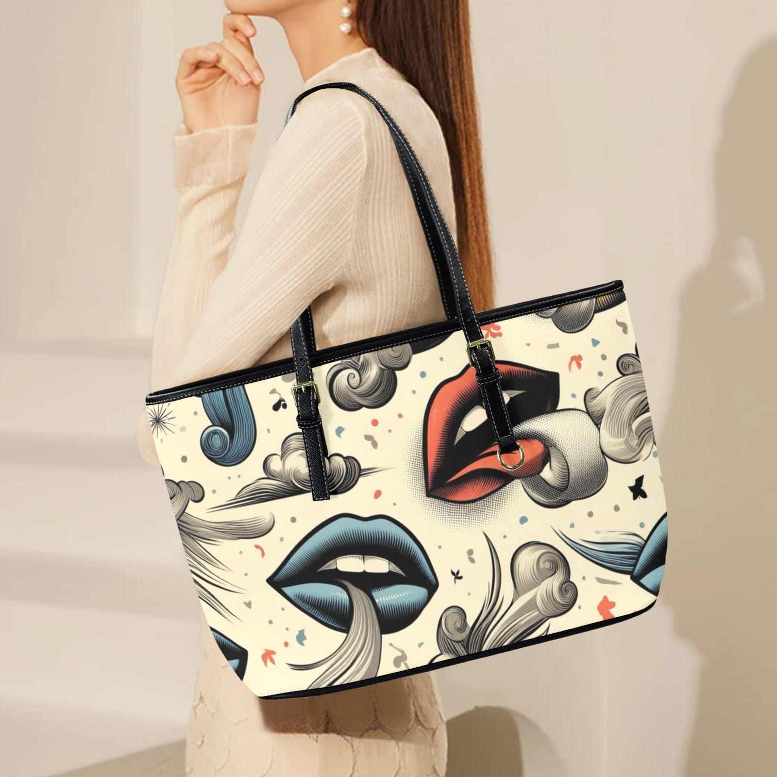 BOUJIE Leathery Tote Leather Tote Bag-L (F&B Printing) (1651)