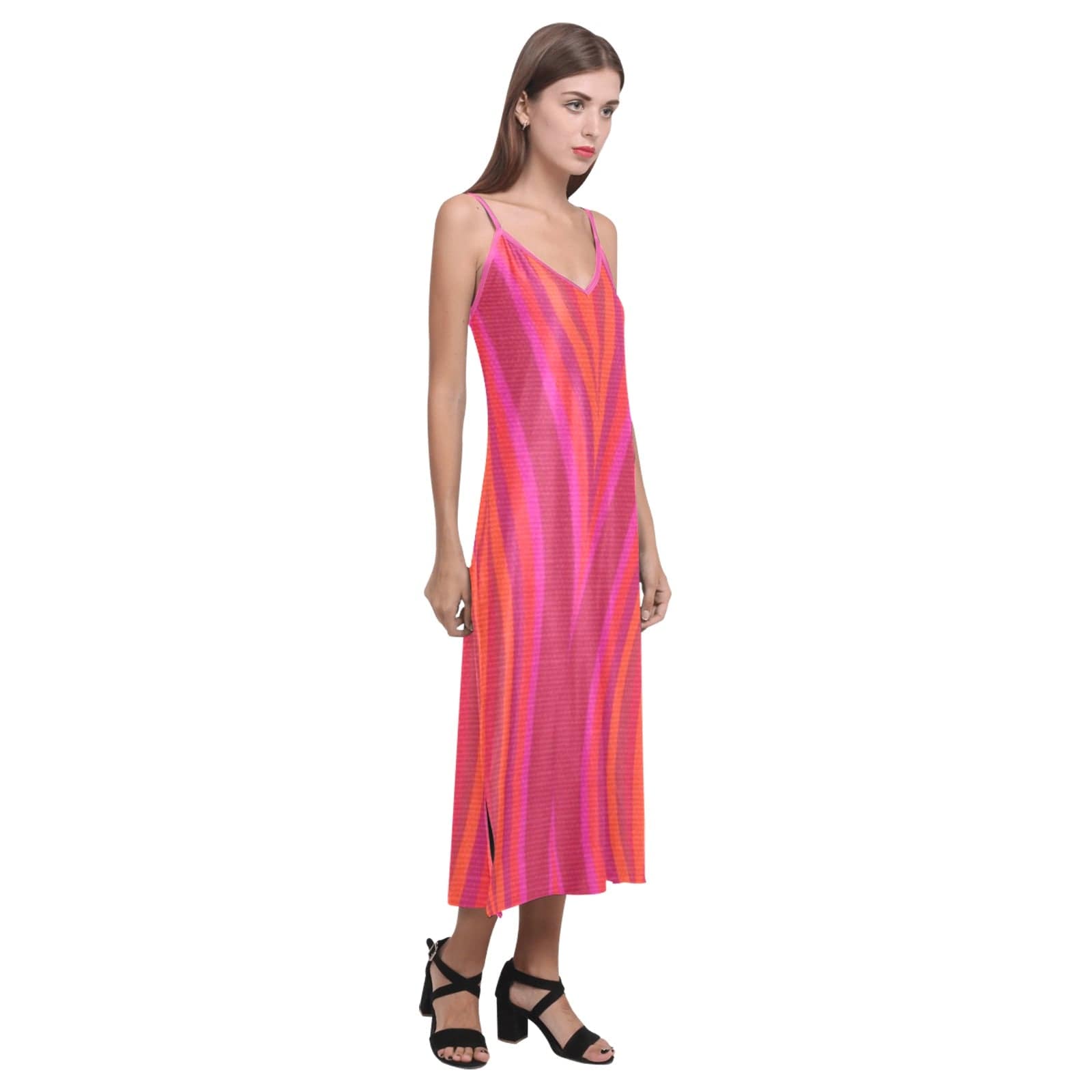 Pinks Silk Dress V-Neck Open Fork Long Dress( D18)