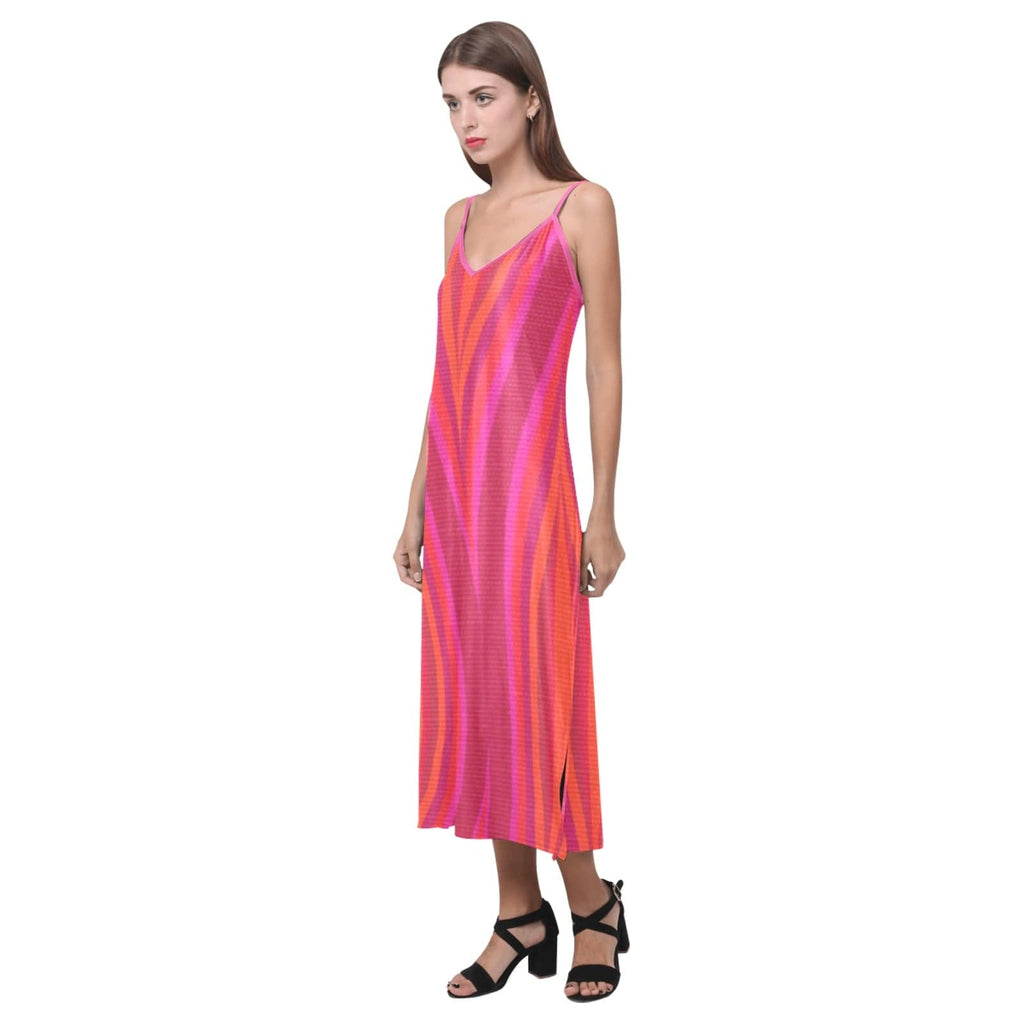 Pinks Silk Dress V-Neck Open Fork Long Dress( D18)