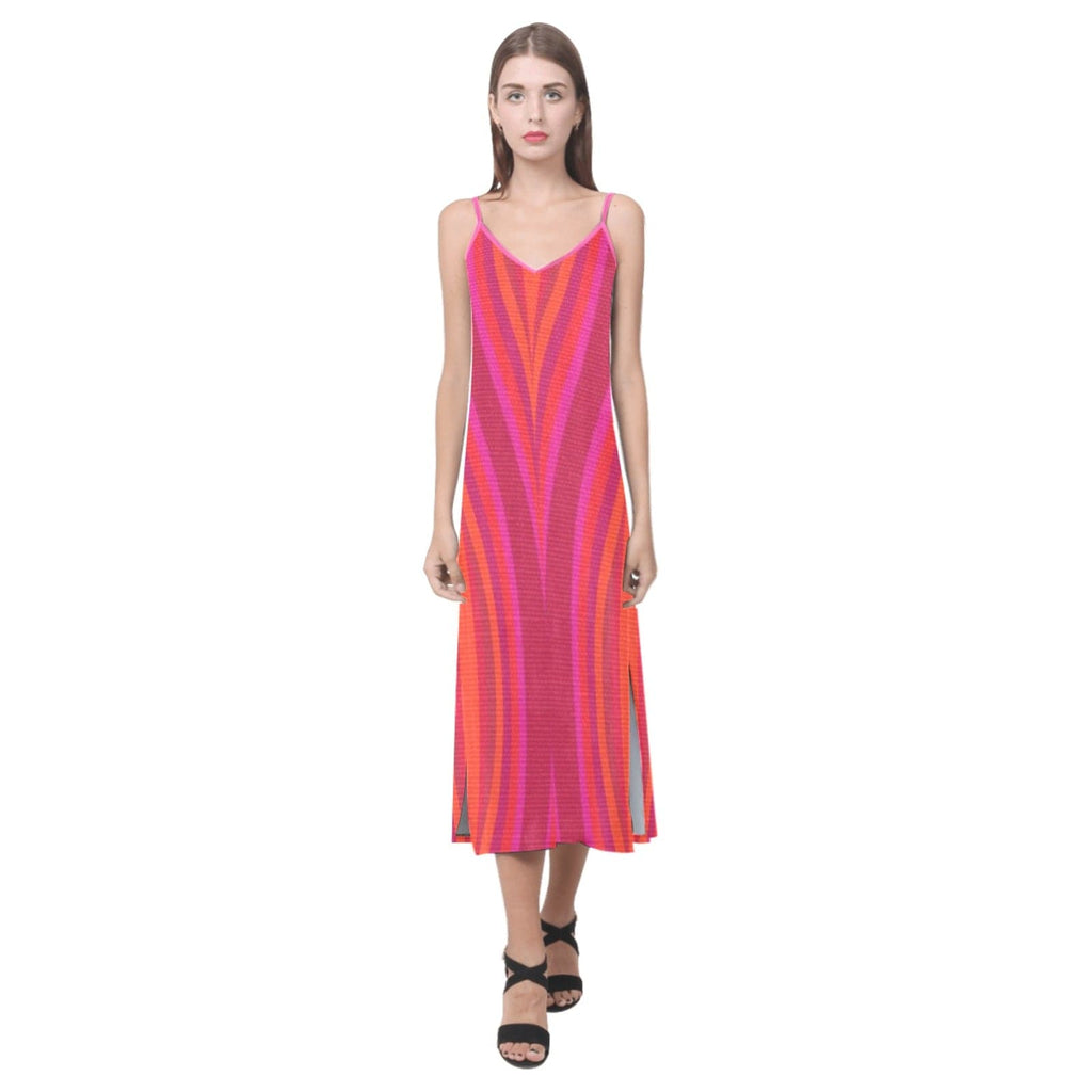 Pinks Silk Dress V-Neck Open Fork Long Dress( D18)