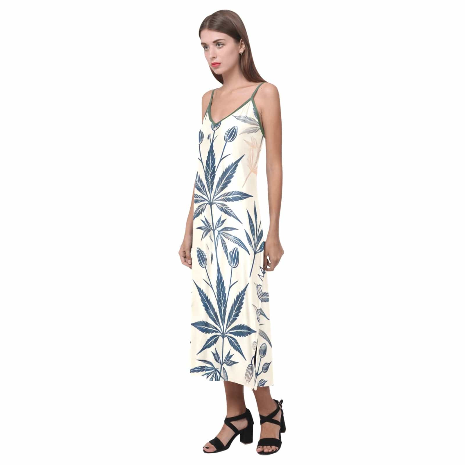 Soft Sativa Silky Dress V-Neck Open Fork Long Dress( D18)