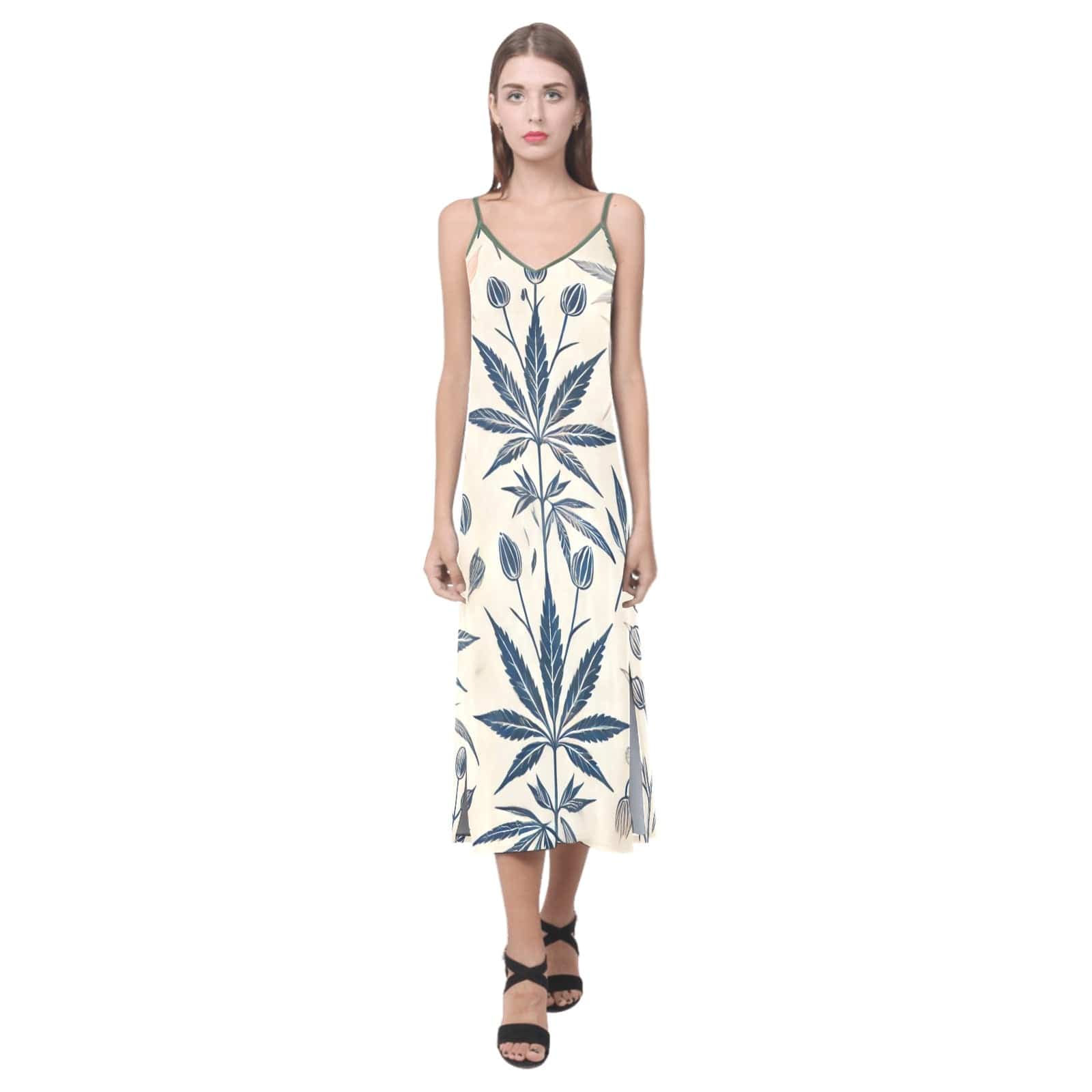 Soft Sativa Silky Dress V-Neck Open Fork Long Dress( D18)