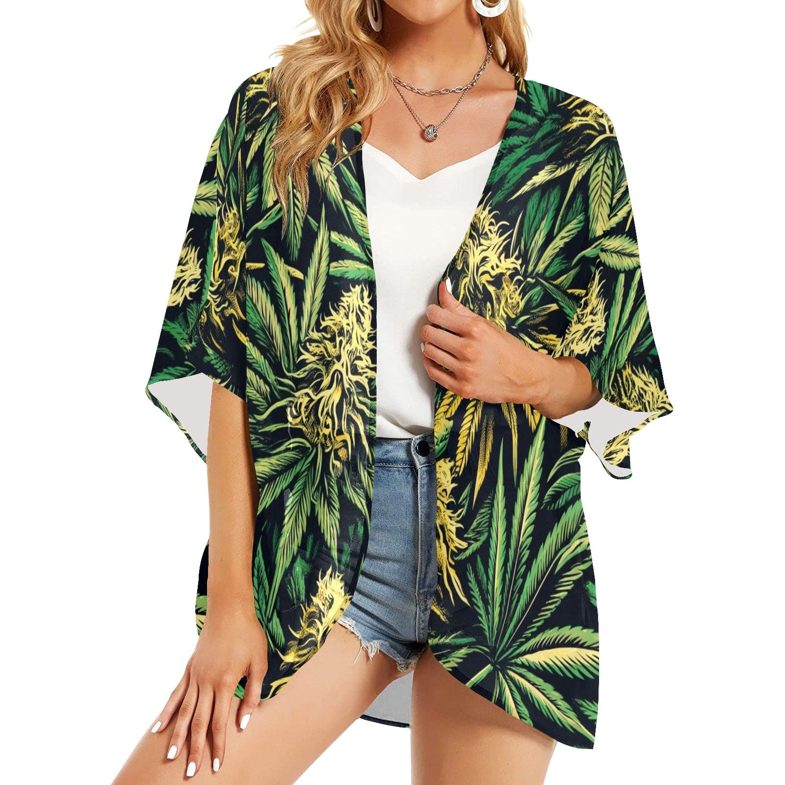 Big Buds Beach Cover Up Women's Kimono Chiffon Cover Up (H51)
