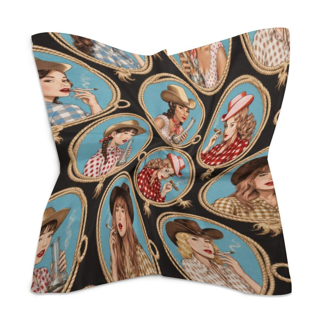 Stampede graphic print silky scarf, folded showing colour and texture