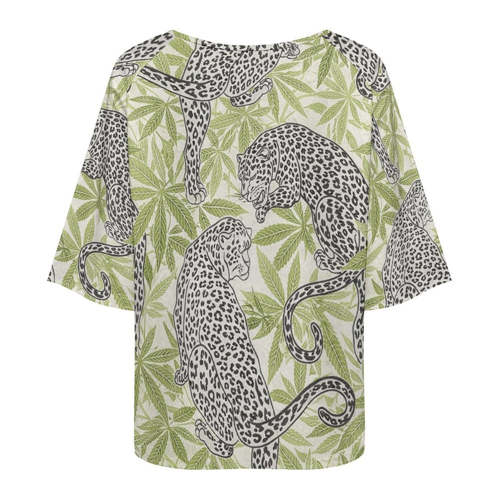 Leopard Loose Half-Sleeve Boat Neck T-Shirt