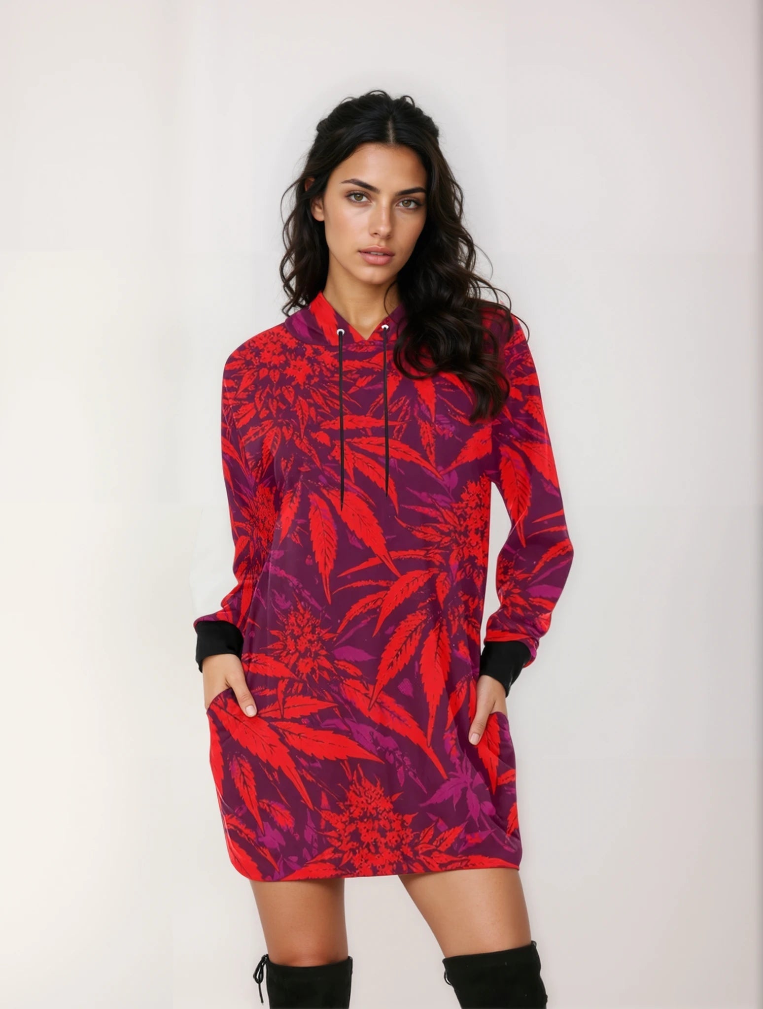 Jane Dope Electric Lettuce Hoodie Dress — electric green print all-over hoodie mini dress