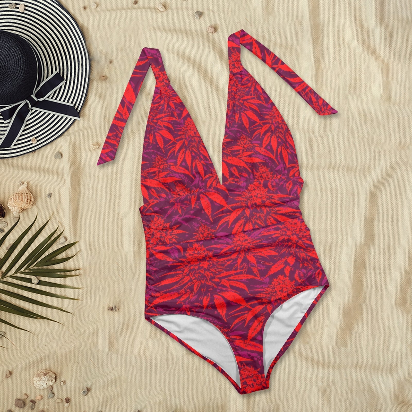 Electric Lettuce Plunge Swimsuit — flat lay showing full print