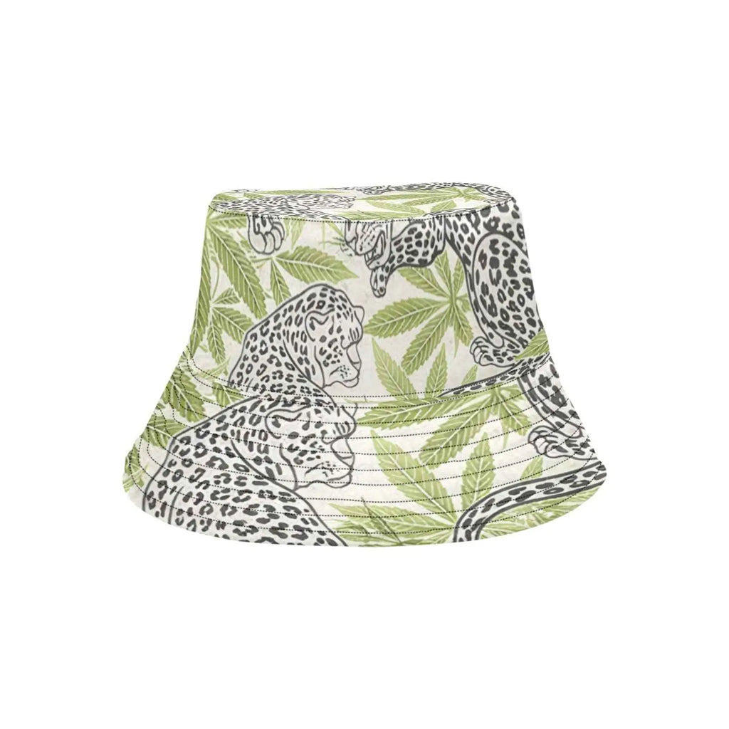 Leopard print bucket hat, flat lay showing full print