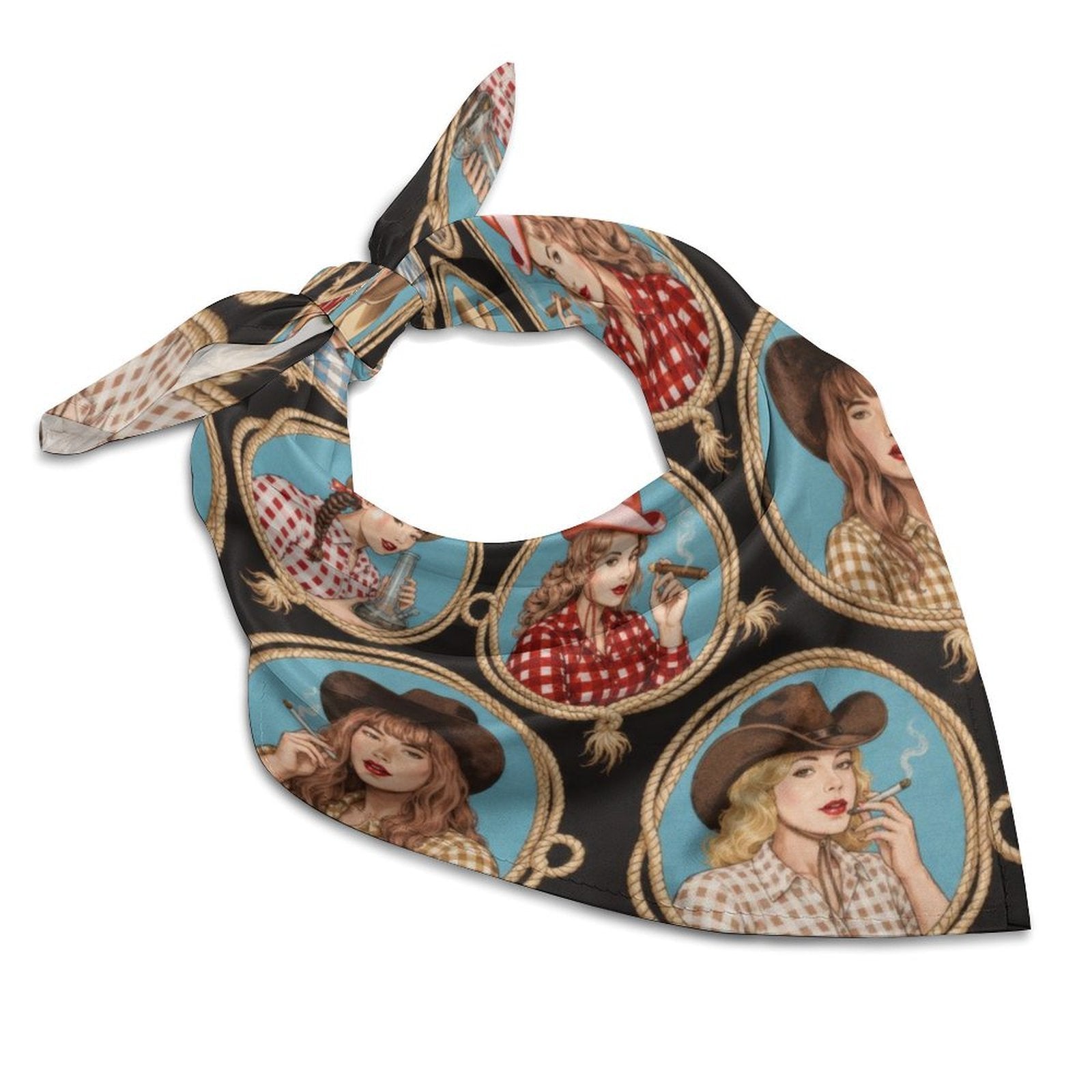 Stampede graphic print silky scarf in white, flat lay showing full print