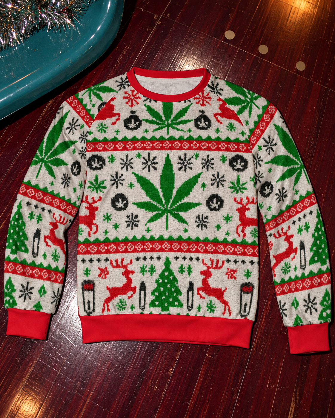Festive AF Crewneck Sweatshirt (unisex) full front showing all-over holiday artwork