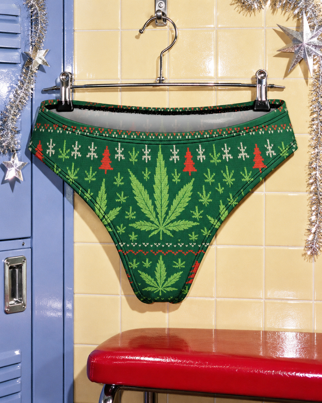 Festive Cotton Undies 2XL variant product view in green Herb holiday print