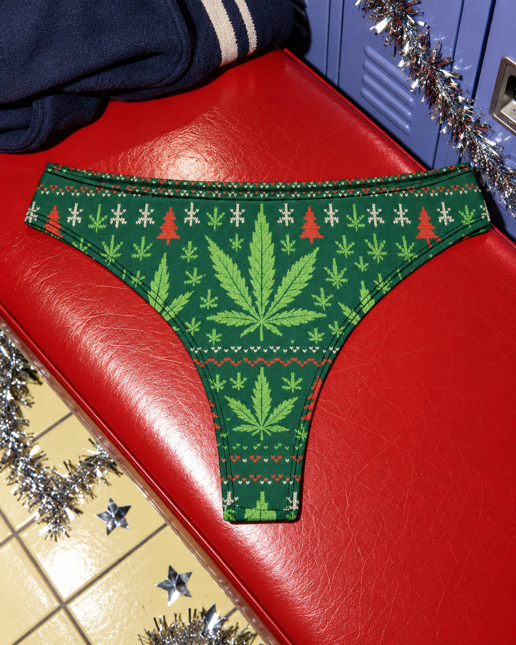 Festive Cotton Undies S variant product view in green Herb holiday print