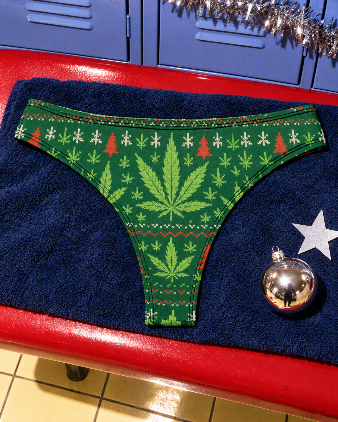 Festive Cotton Undies XL variant product view in green Herb holiday print