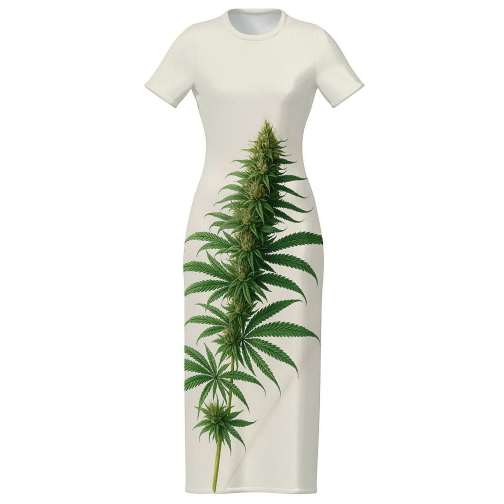 Floral print bodycon maxi dress in white, flat lay