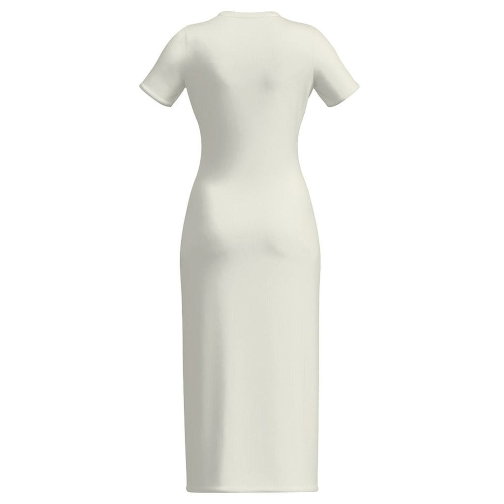 Floral print bodycon maxi dress, side view on model