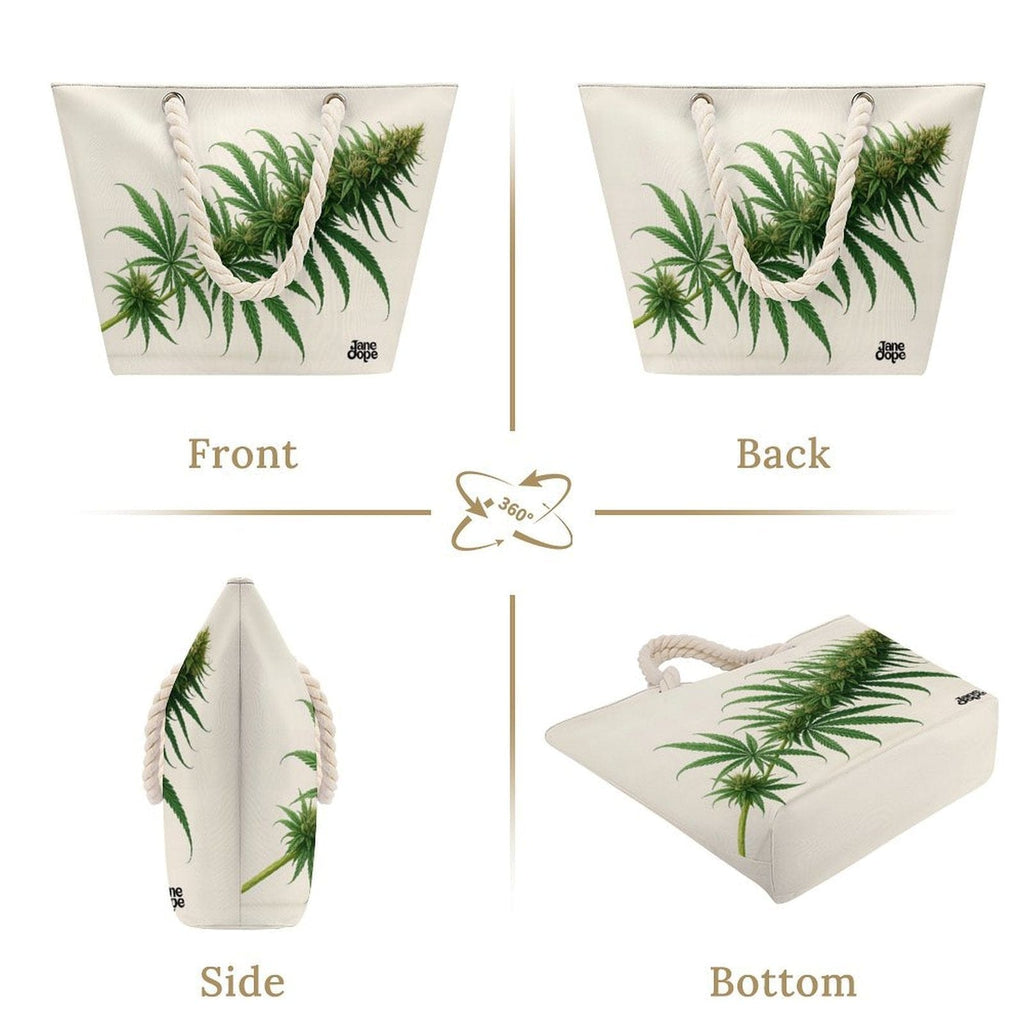 Flora floral print hemp rope tote, rope handle detail close-up