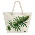 Jane Dope floral bloom print open-top tote bag with hemp rope handles, front view in white