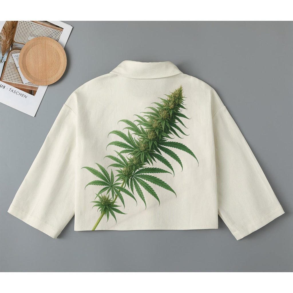 Floral bloom print cropped cotton jacket, flat lay back