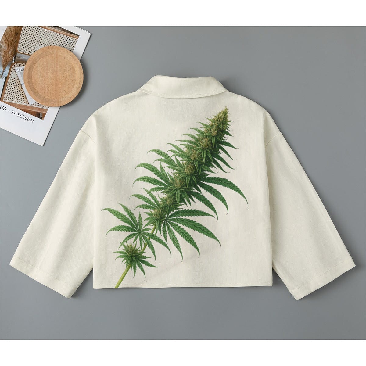 Floral bloom print cropped cotton jacket, flat lay back