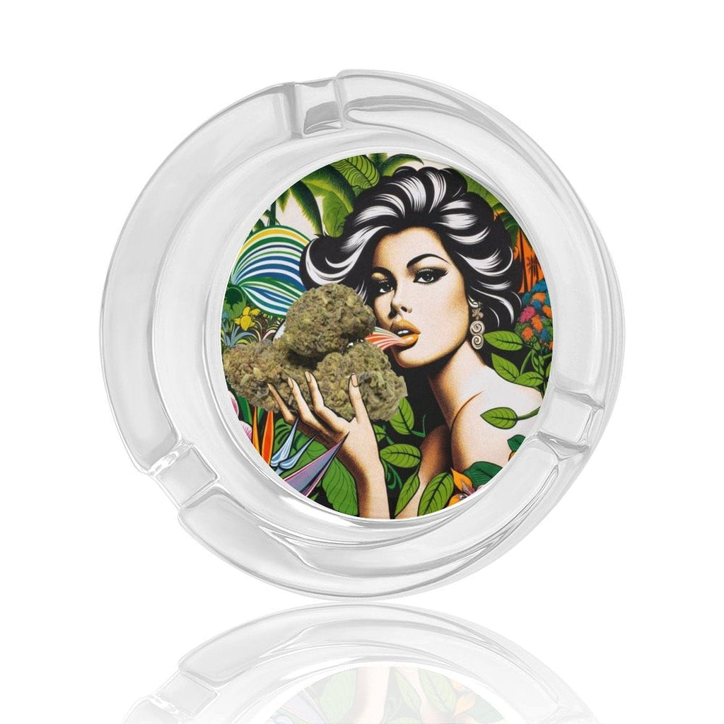 Flower-shaped glass ashtray, side profile view