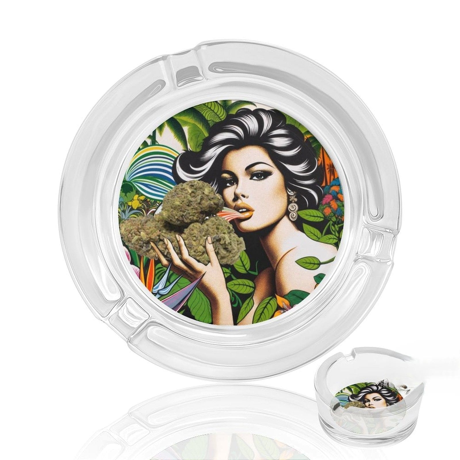 Flower-shaped glass ashtray, top-down view