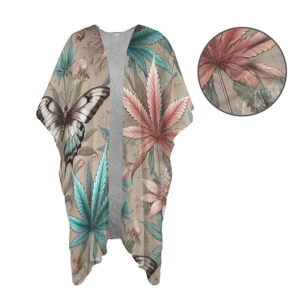 All-over print beach cover-up, open showing silhouette