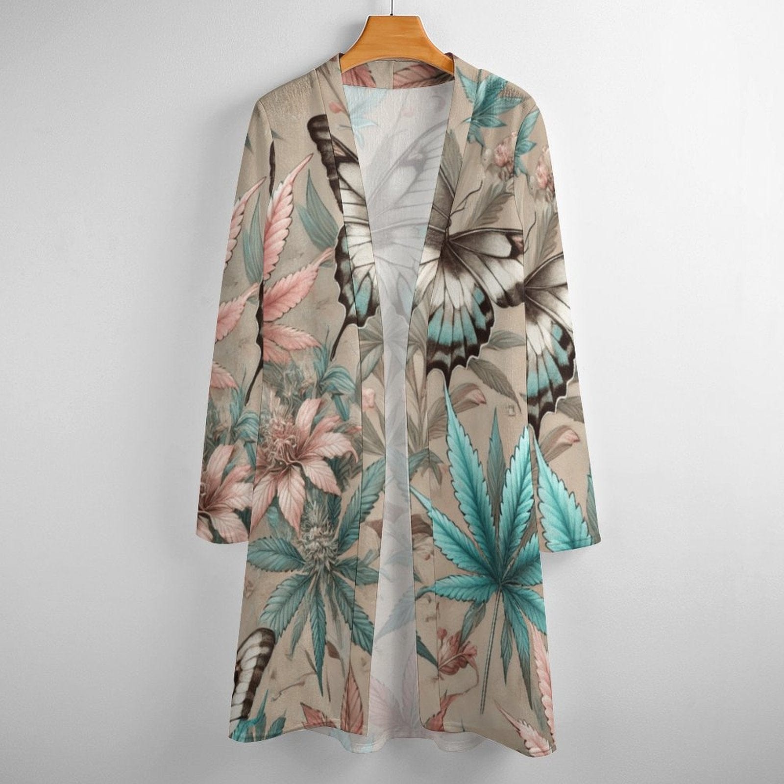 All-over print mid-length cardigan, flat lay front