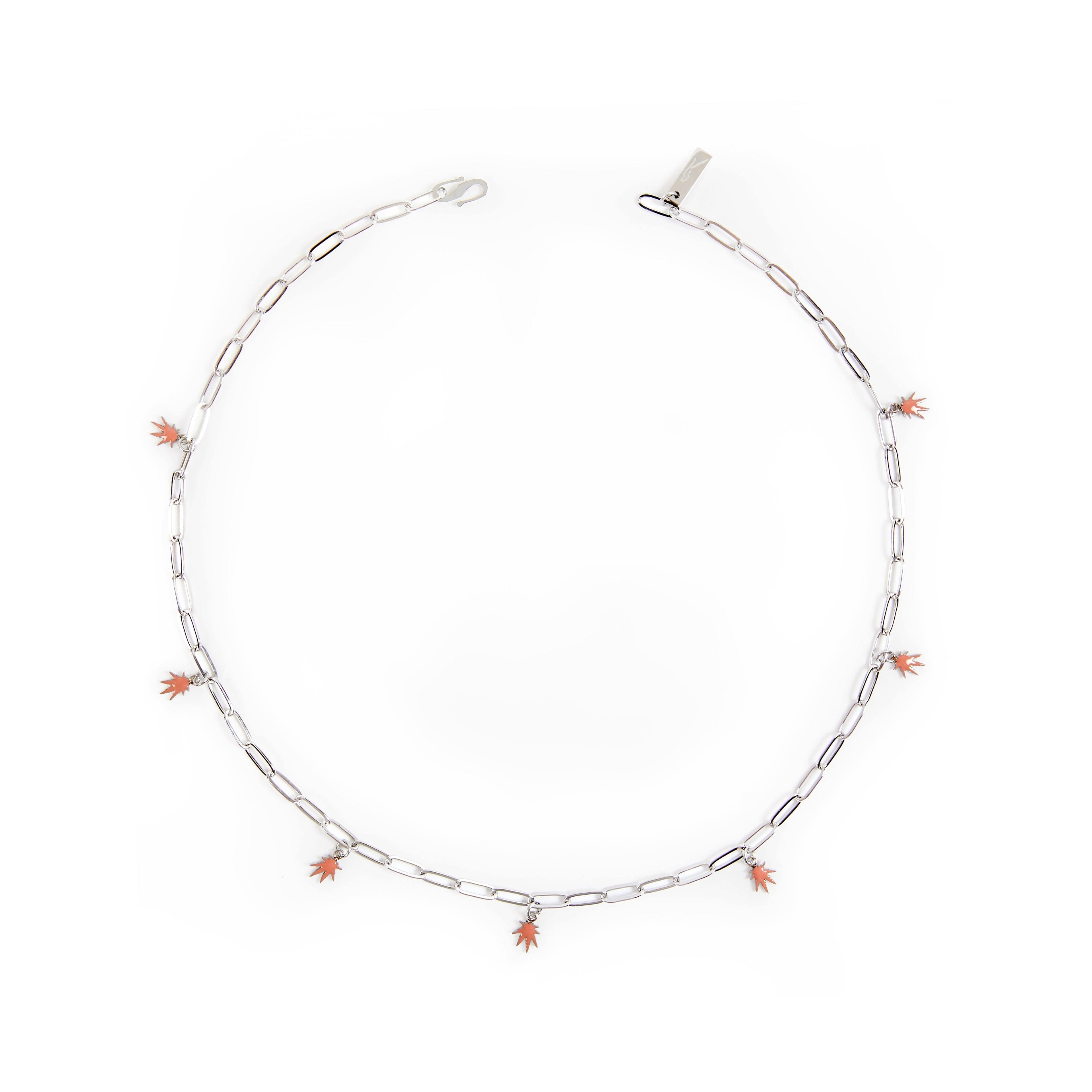 LEAF CHARM NECKLACE Rhodium (Silver)