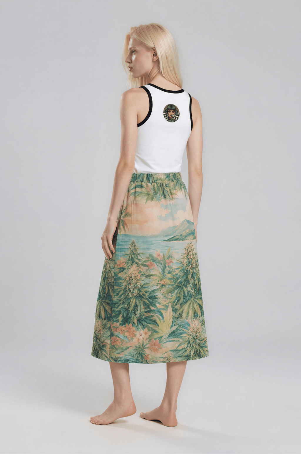 Ganja Breeze Mid-slit Skirt — front view on model