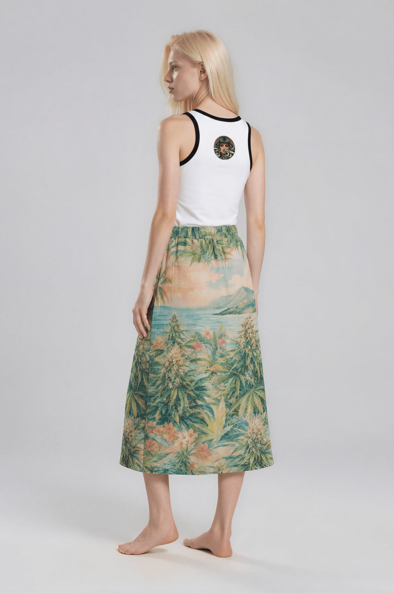 Ganja Breeze Mid-slit Skirt — front view on model