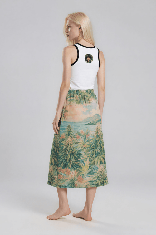 Ganja Breeze Mid-slit Skirt — front view on model