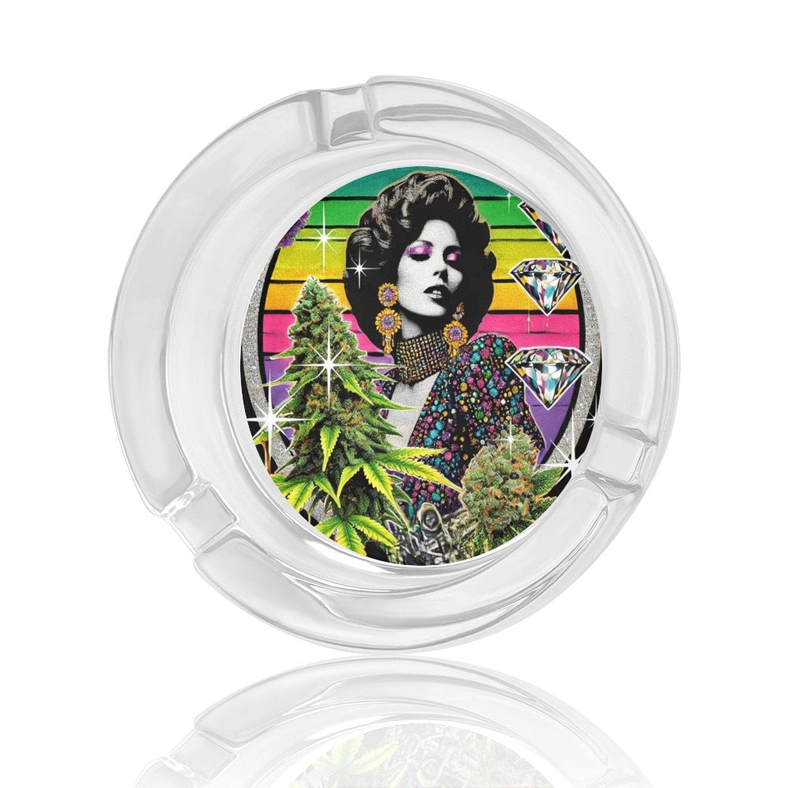 Glitter cannabis bud-shaped glass ashtray, side profile view