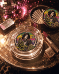 Jane Dope glitter bud-shaped glass ashtray, front view