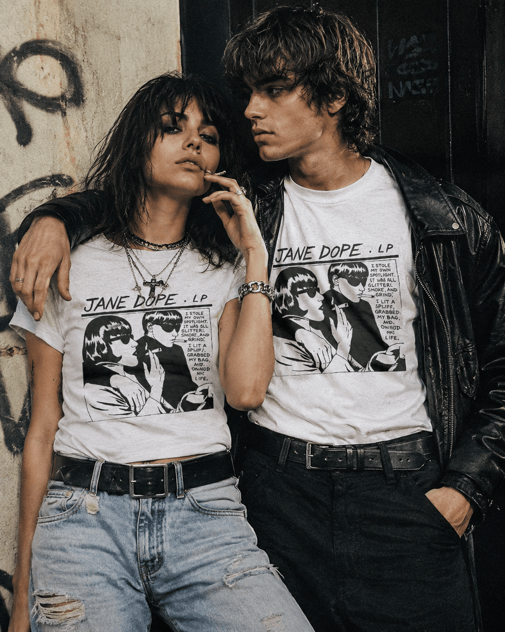 Jane Dope GOO T Rock graphic print cotton t-shirt, lifestyle front view on model