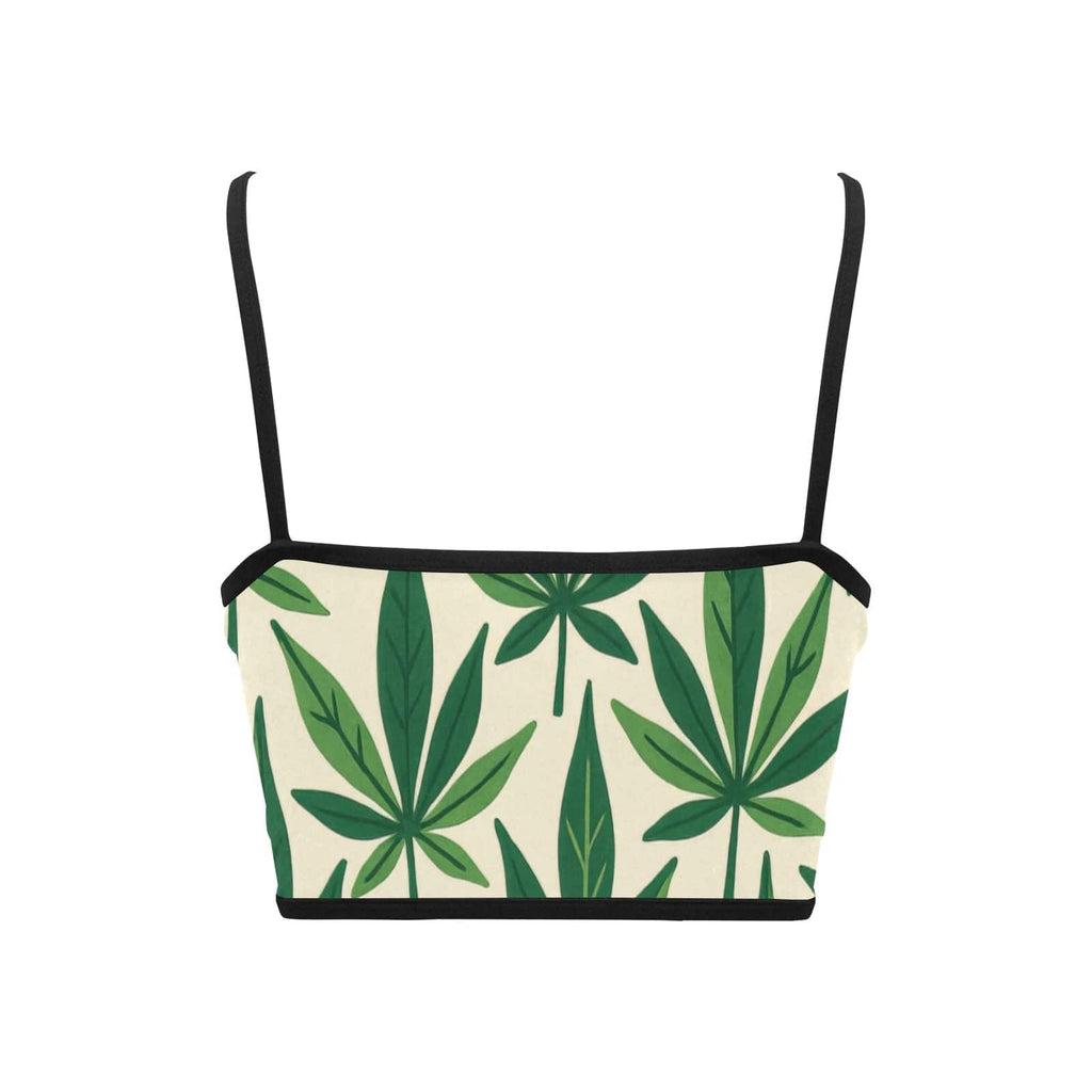 Cannabis leaf print crop tank, fabric and print close-up