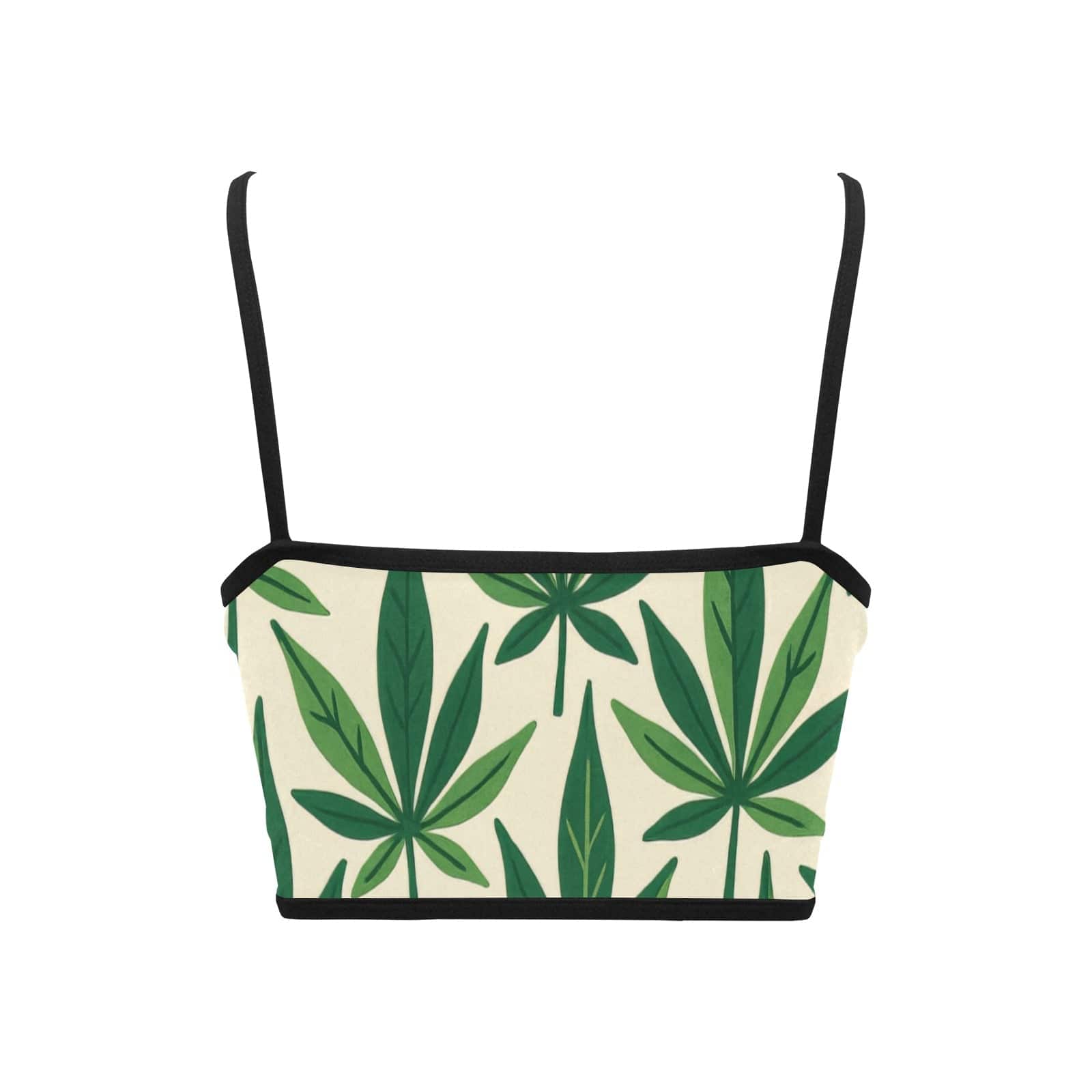 Cannabis leaf print crop tank, fabric and print close-up