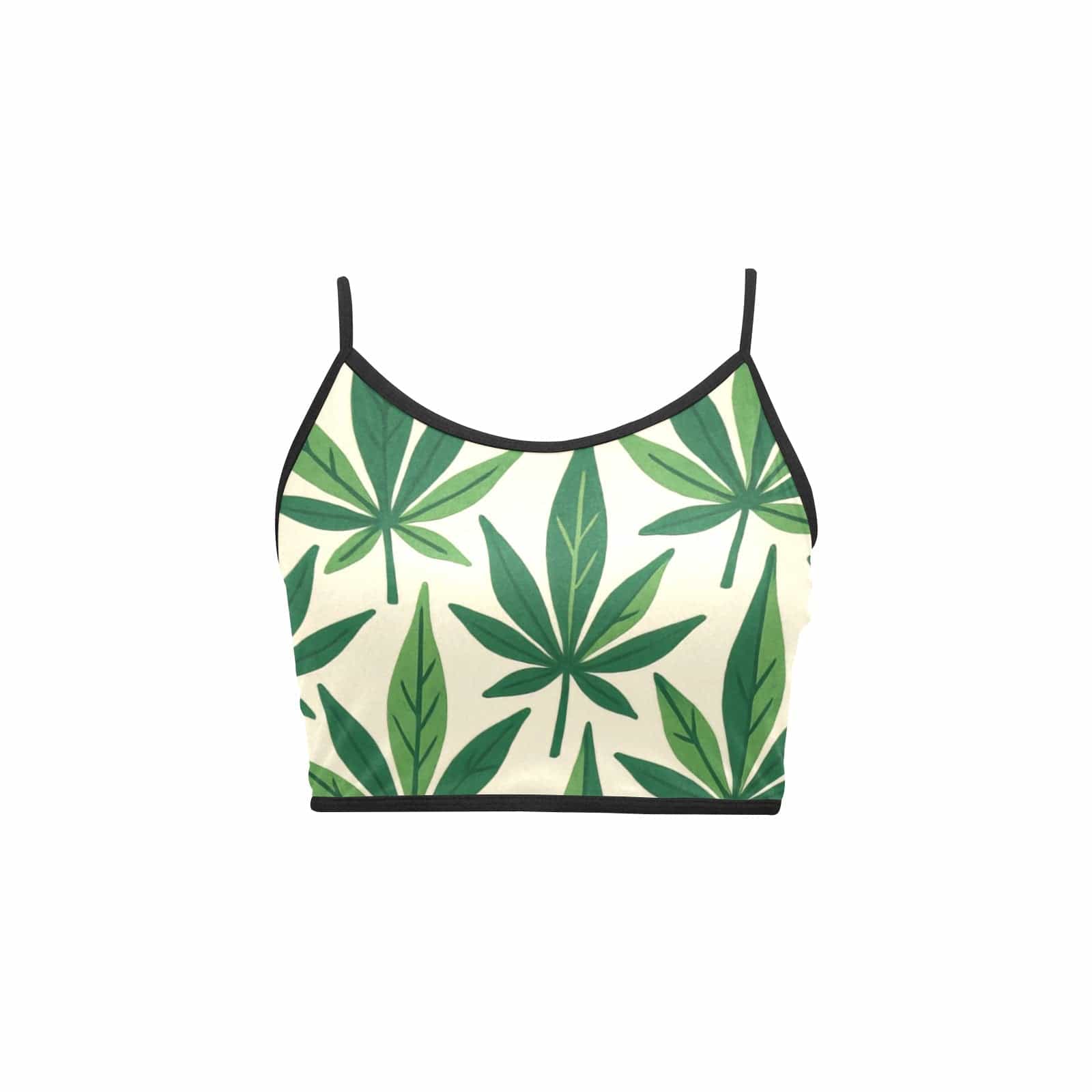 Cannabis leaf print crop tank, hem detail close-up