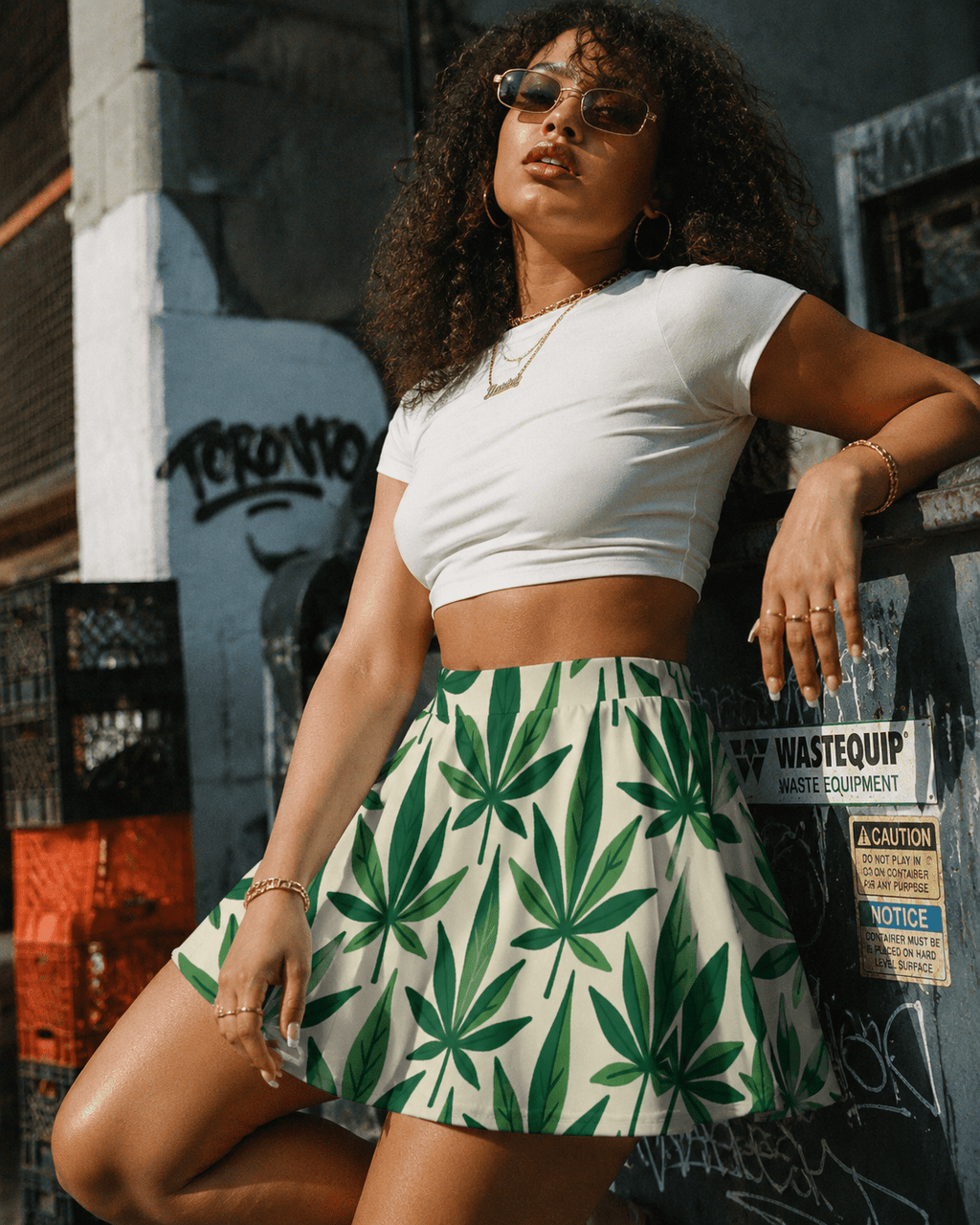 Leaf print skater skirt, flat lay showing full print