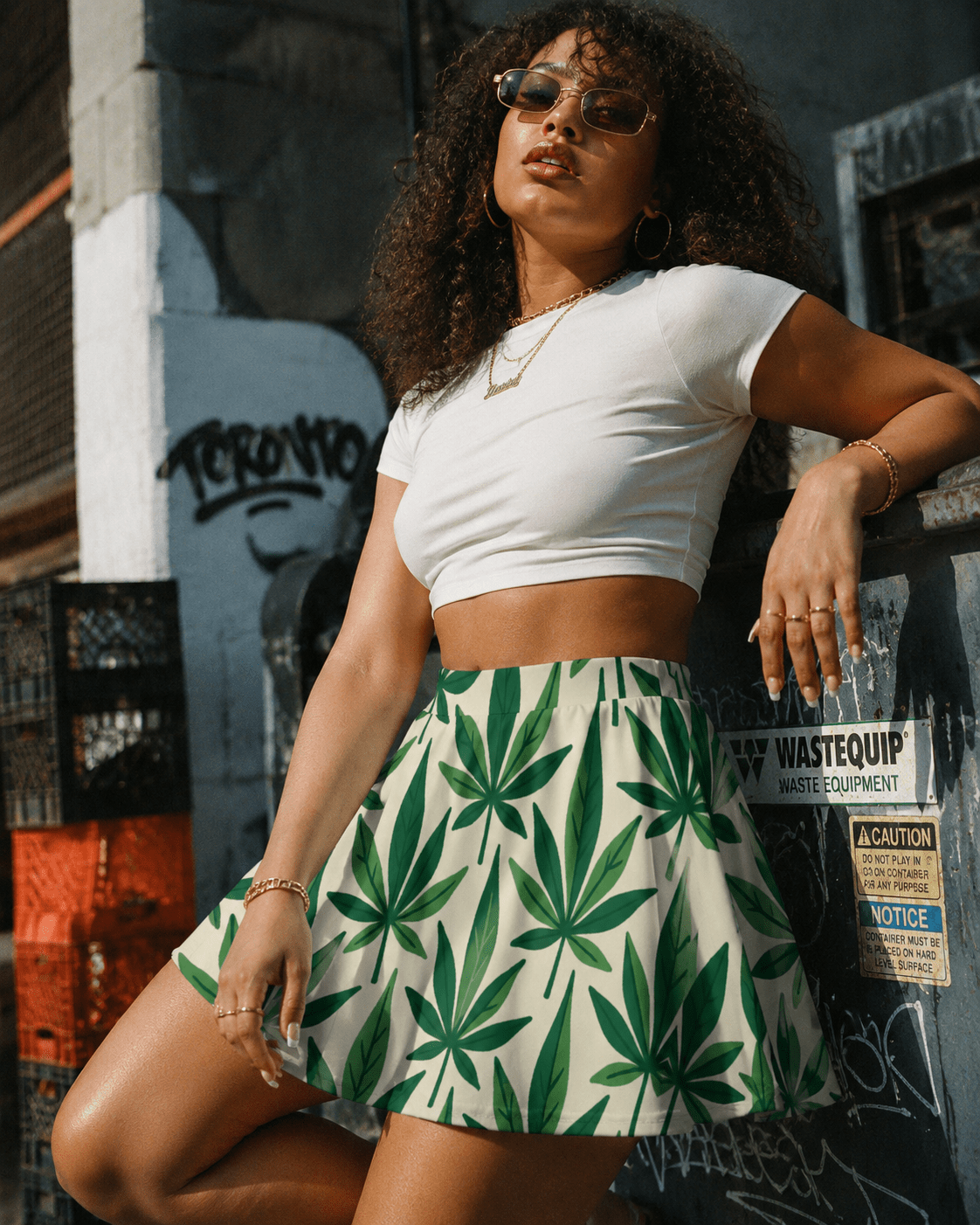 Leaf print skater skirt, flat lay showing full print