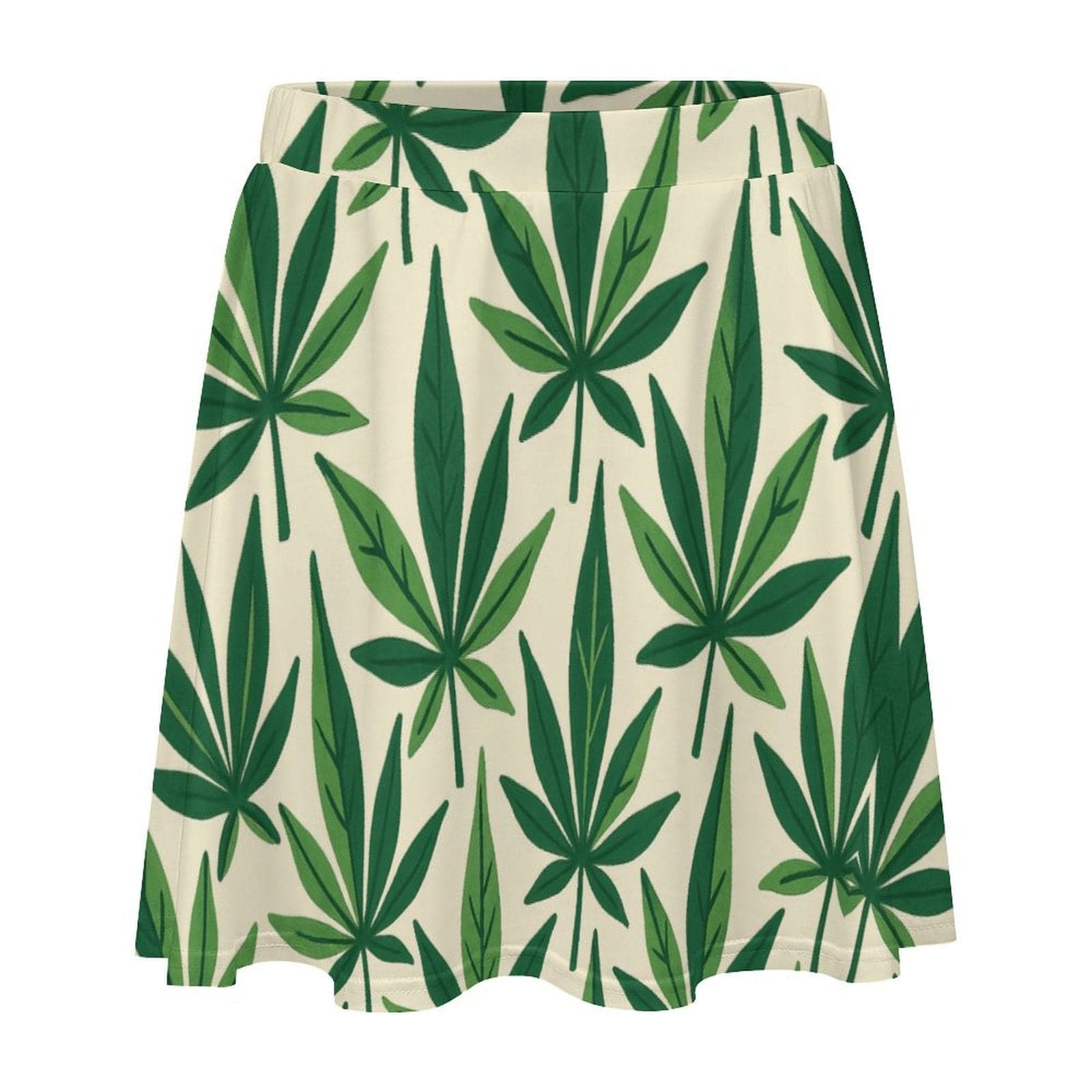 Leaf print skater skirt, hem and pleats detail close-up