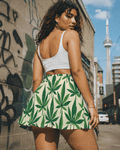 Leaf print skater skirt, three-quarter view on model