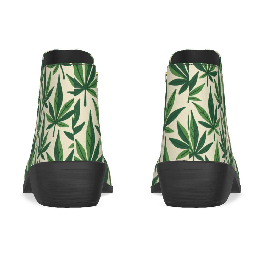 Leaf print vegan suede ankle booties, pair lifestyle shot