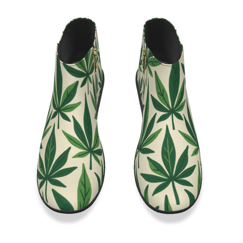 Jane Dope leaf print vegan suede ankle booties, pair side view