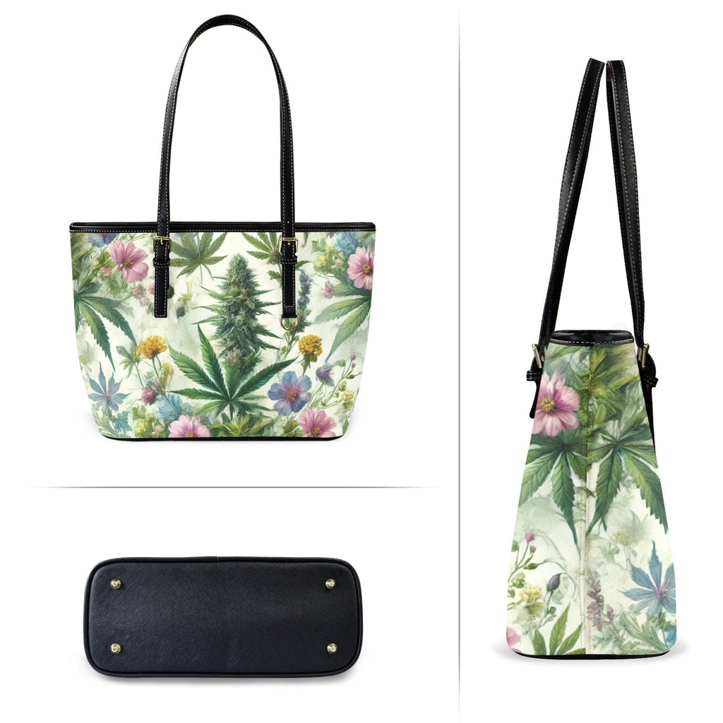 HER.B floral garden print vegan leather mini tote, print detail close-up