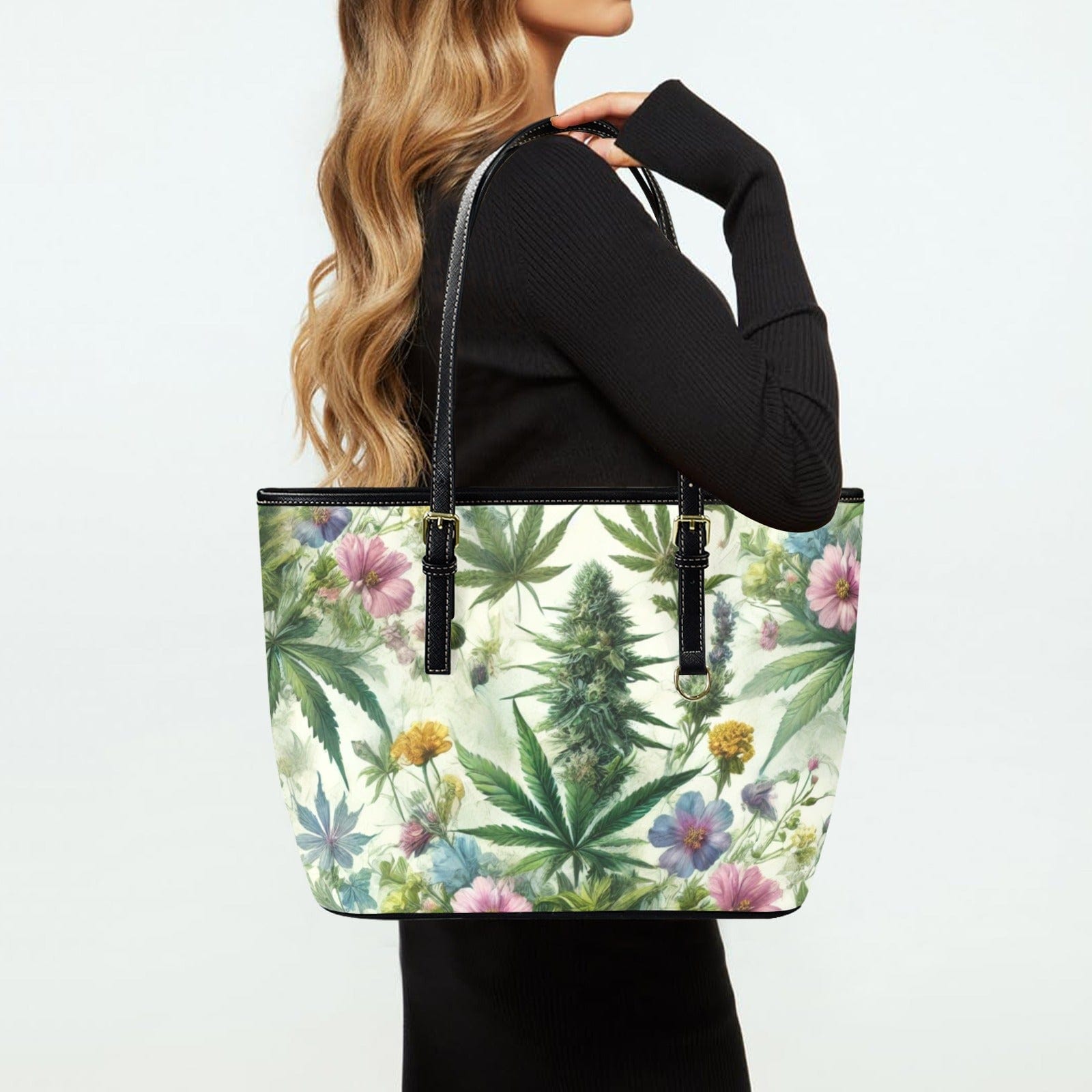 HER.B floral garden print vegan leather mini tote, back view
