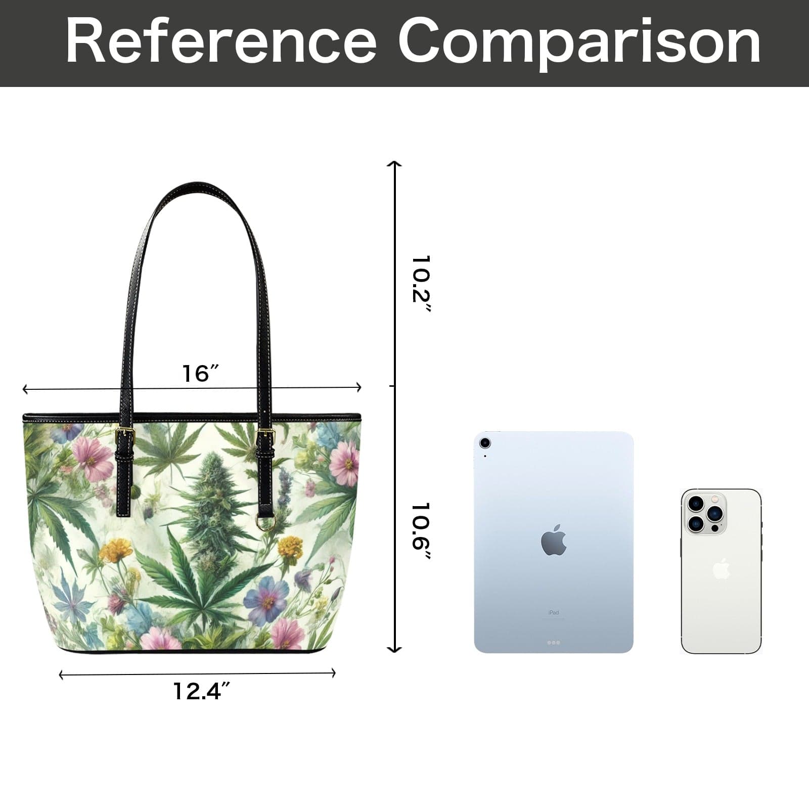 HER.B floral garden print vegan leather mini tote, open interior view